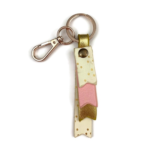 LC LAUREN CONRAD Keychain Fob Gold Tiered Faux Leather Ribbon Boxed - Picture 1 of 5